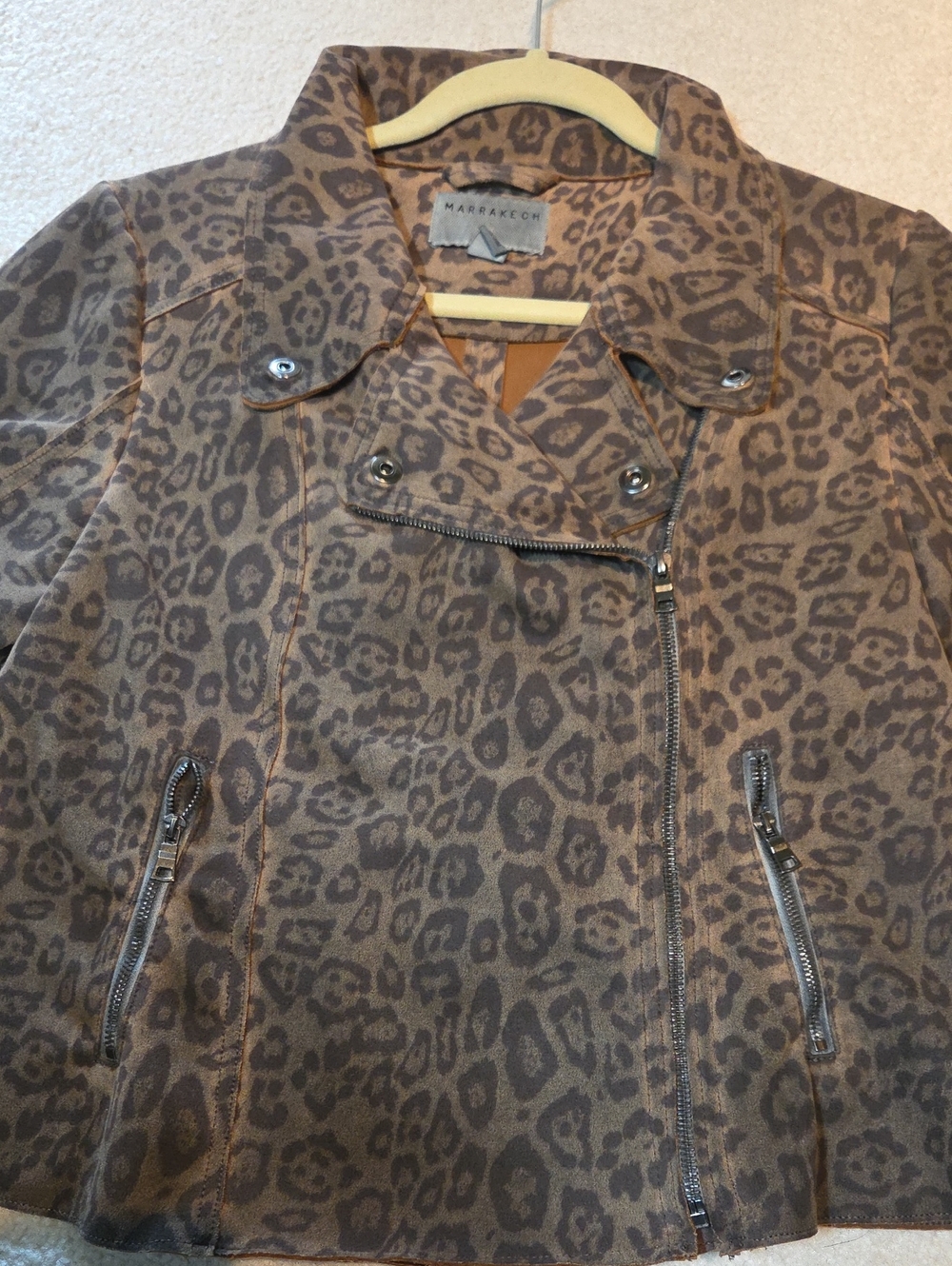 Anthropologie MARRAKECH Medium Animal Print Sueded Moto Jacket